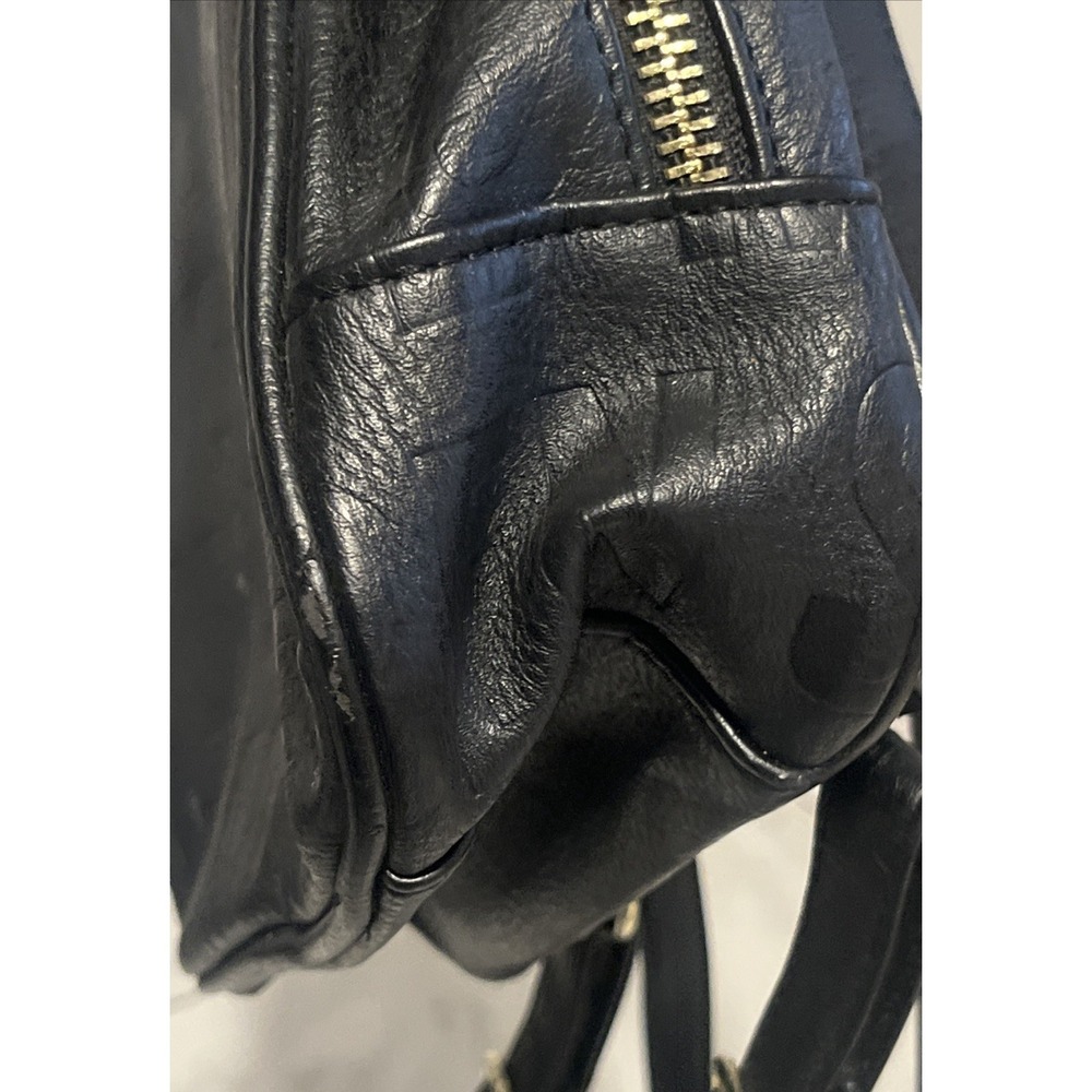 Steve Madden Small Backpack Embossed Logo Black & Gold Faux Leather Womens Bag - Picture 9 of 16
